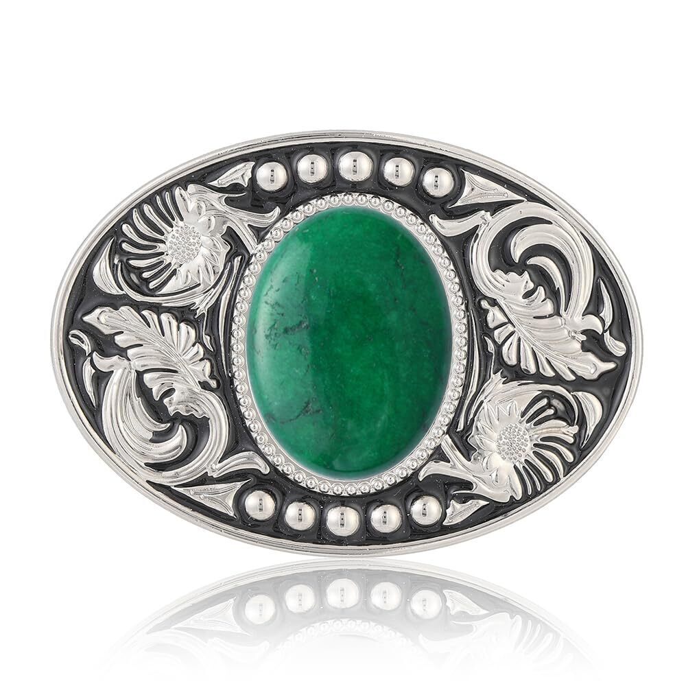 9413 Belt Buckle Vintage Western Cowboy Chic Green Agate Belt Buckles